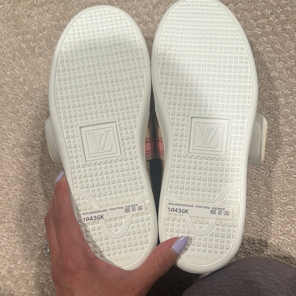 Louis Vuitton Women Checkered Sneakers - Pink and Gold Accents - Picture 6 of 6